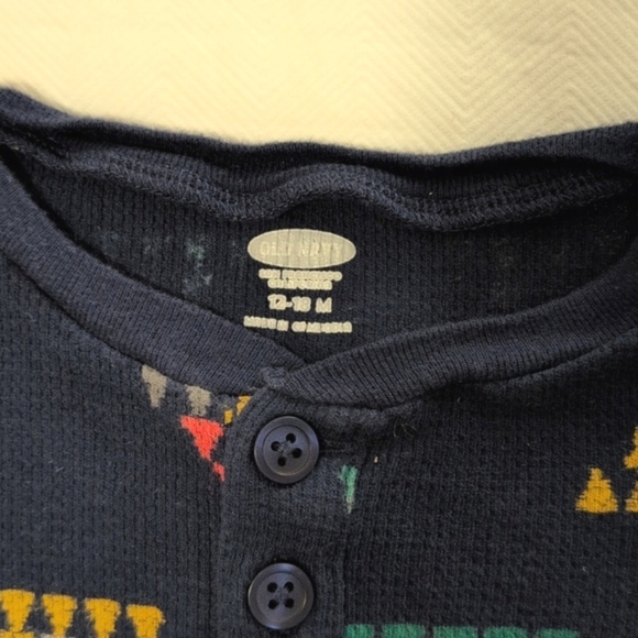 old navy thermal waffle knit henley long sleeve bodysuit diaper shirt 12 months - Picture 3 of 5